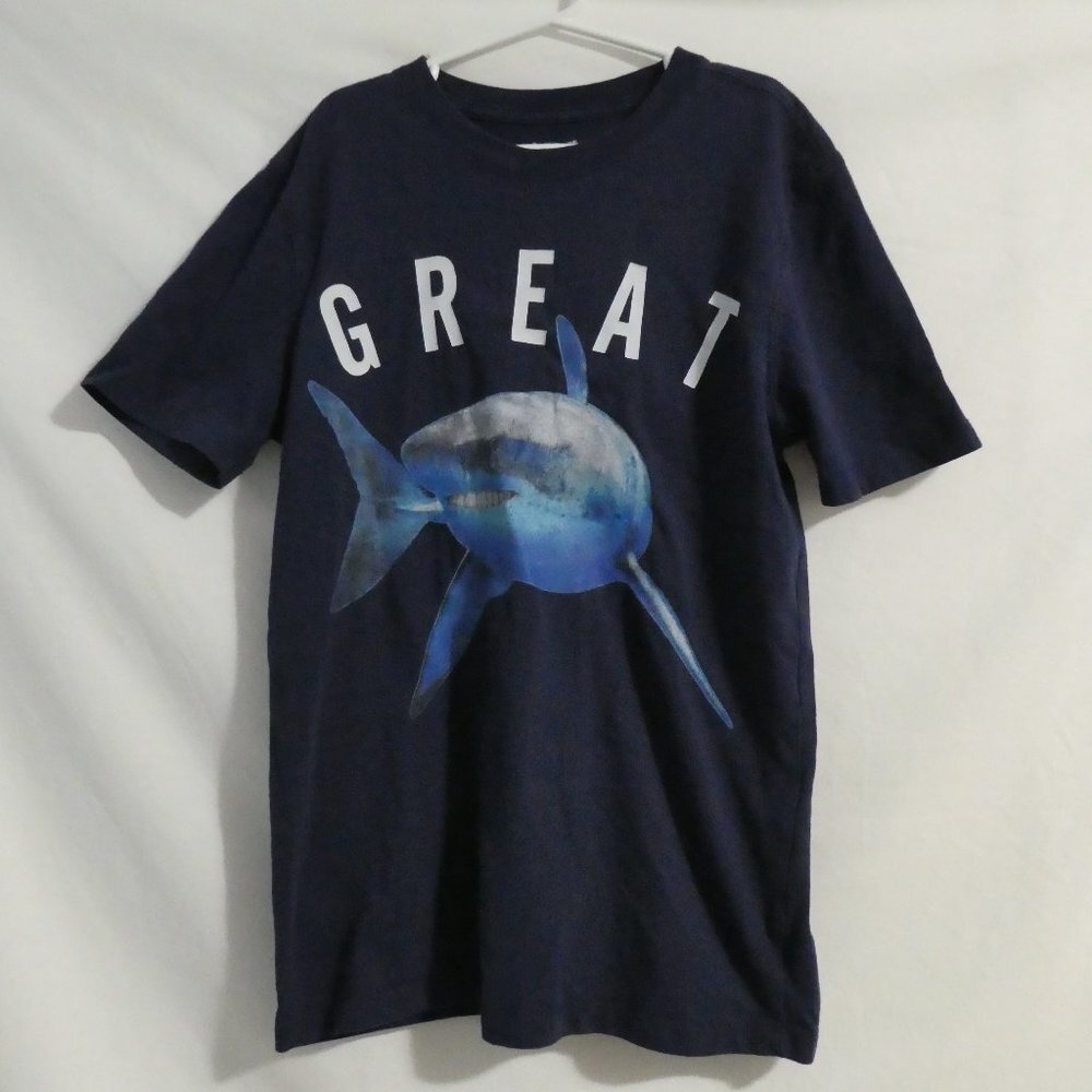 GAP KIDS navy graphic T-Shirt "Great Shark" print / design, XL size 12 years GUC